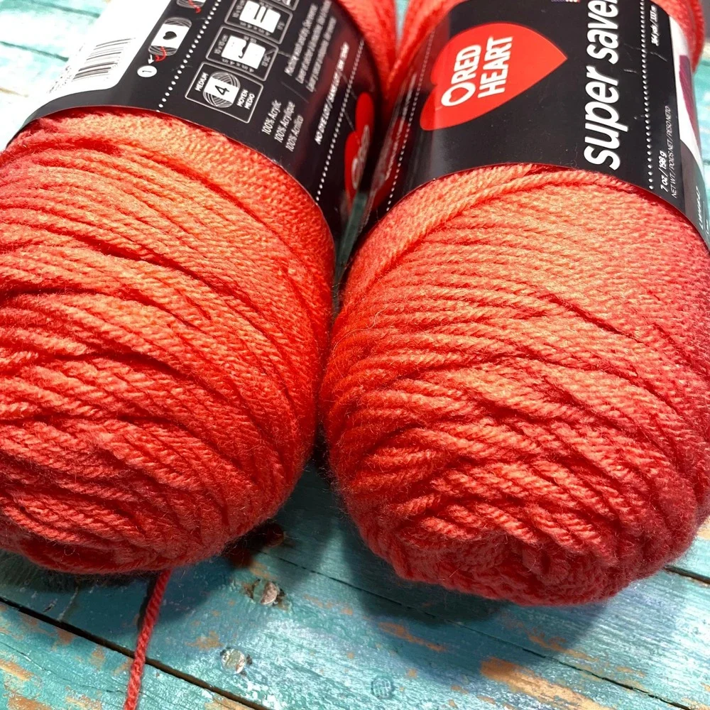 Red Heart Super Saver Yarn Flamingo 0259 Medium 4 Acrylic 7oz 2 Skeins Bundle